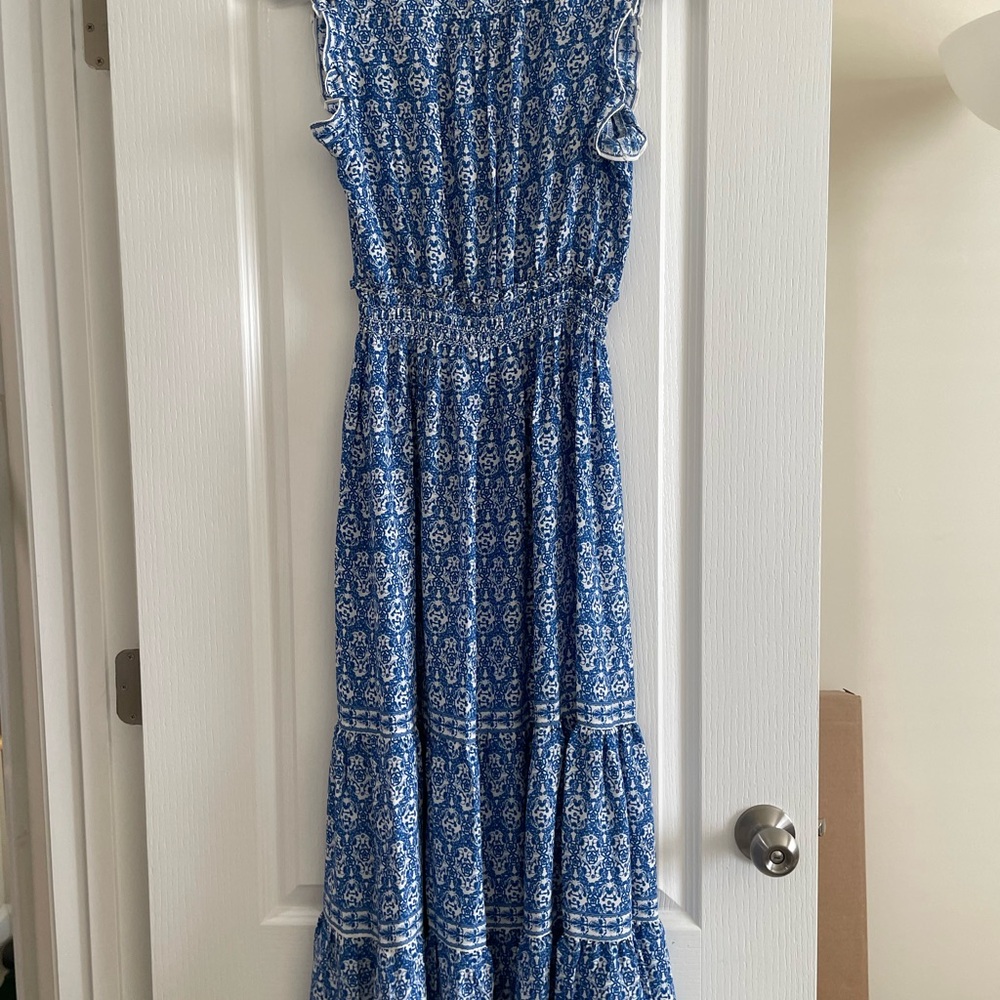 Max Studio Blue Printed Tiered Maxi Dress